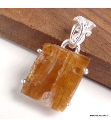 Pendentif Cyanite Orange brute rectangulaire argent 925 authentique