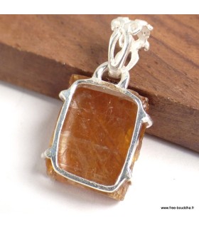 Pendentif Cyanite Orange brute rectangulaire argent 925 authentique