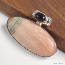 Pendentif Célestobarite oval et onyx noir - Bijoux en Célestobarite