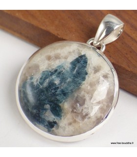 Pendentif Tourmaline indigo ronde argent 925 authentique