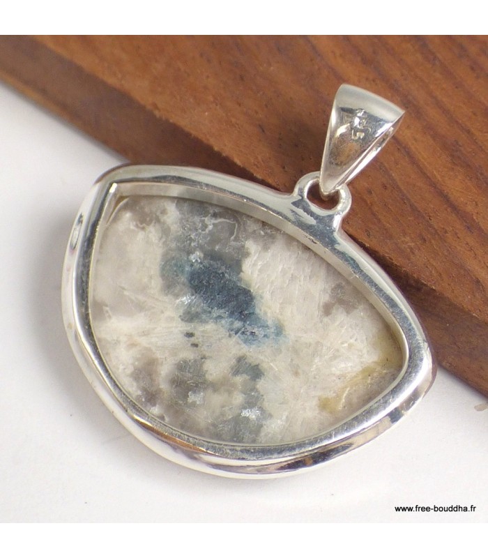 Pendentif Tourmaline indigo Quartz fumé semi-rond argent 925