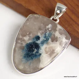 Gros Pendentif semi-oval en Tourmaline indigo sur Quartz fumé - Bijoux en Tourmaline Indigo