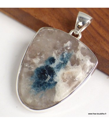 Pendentif Tourmaline indigo semi-oval sur Quartz fumé argent 925