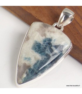 Pendentif Tourmaline indigo pointe sur Quartz fumé argent 925 véritable