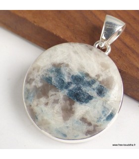 Pendentif Tourmaline indigo rond sur Quartz fumé argent 925 authentique