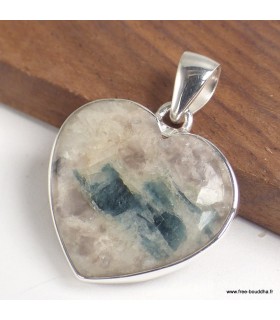 Pendentif cœur Tourmaline indigo véritable argent 925
