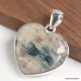 Pendentif coeur Tourmaline indigo sur Quartz fumé - Bijoux en Tourmaline Indigo
