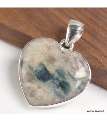 Pendentif cœur Tourmaline indigo véritable argent 925