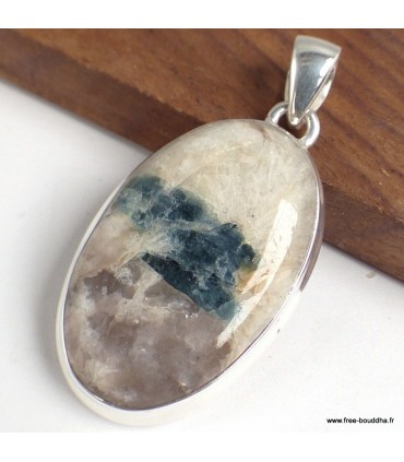 Pendentif Tourmaline indigo Quartz fumé oval argent 925 certifié