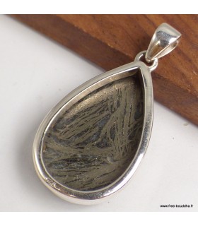 Pendentif Pyrite plume goutte argent 925 certifié