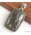 Pendentif Pyrite Plume rectangulaire argent 925 véritable