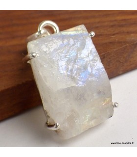 Pendentif pierre de lune bleue brute en argent 925 – Certifié