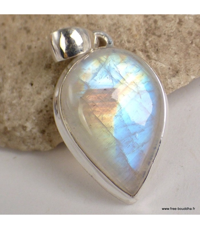 Pendentif Pierre de Lune bleue argent 925 certifié AAA