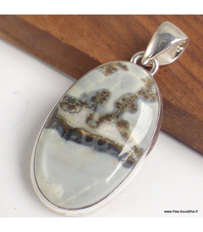 Pendentif ovale Jaspe Maligano – Pierre rare en argent 925