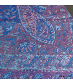 Pashmina en soie turquoise & bordeaux – Étole réversible de luxe