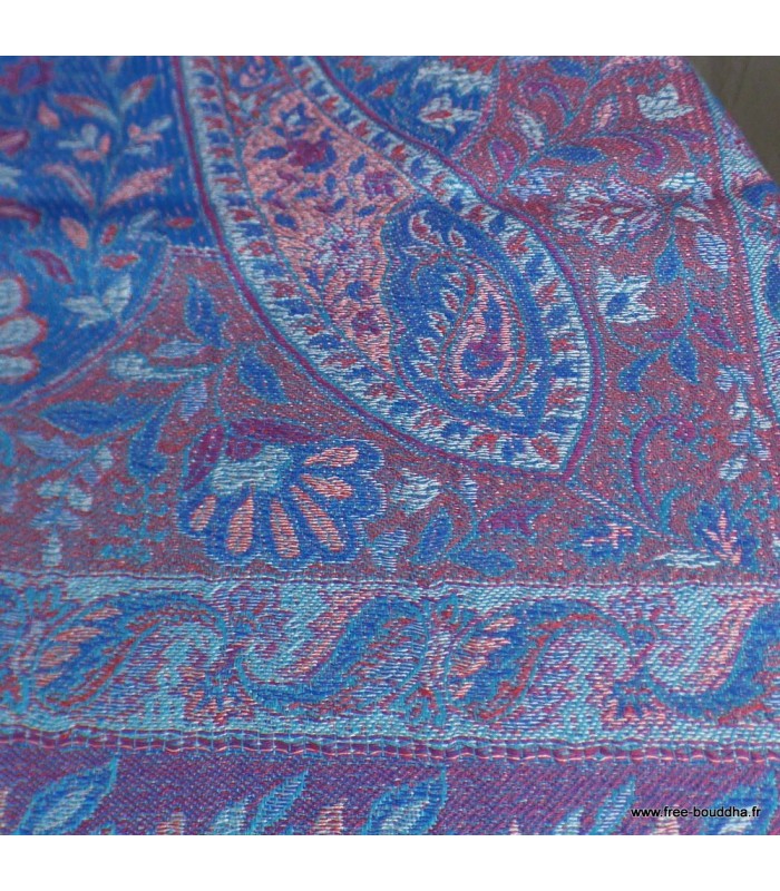 Pashmina en soie turquoise & bordeaux – Étole réversible de luxe