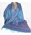 Pashmina en soie turquoise & bordeaux – Étole réversible de luxe
