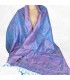 Pashmina en soie bleu métallique & rose – Étole réversible de luxe