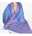 Pashmina en soie bleu métallique & rose – Étole réversible de luxe