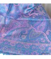 Pashmina en soie bleu métallique & rose – Étole réversible de luxe