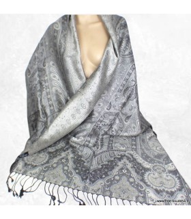 Pashmina en soie gris argent – Étole réversible élégante et intemporelle