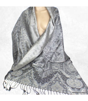 Pashmina en soie gris argent – Étole réversible élégante et intemporelle