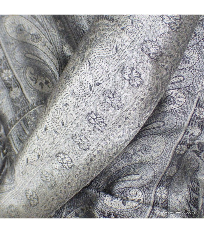 Pashmina en soie gris argent – Étole réversible élégante et intemporelle
