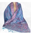Pashmina en soie naturelle turquoise motifs cachemire – Étole réversible