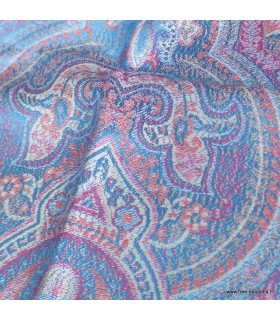 Pashmina en soie naturelle turquoise motifs cachemire – Étole réversible