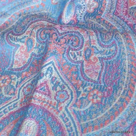 Pashmina en soie turquoise motifs cachemire - Etoles en soie naturelle