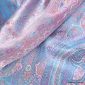 Pashmina en soie turquoise motifs cachemire - Etoles en soie naturelle