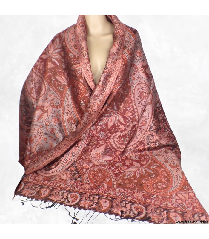 Pashmina en soie authentique rouge bordeaux – Étole éco‑responsable