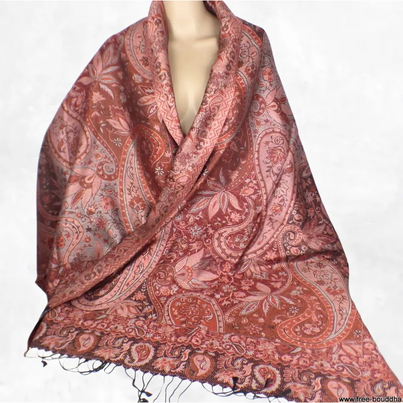 Pashmina en soie authentique rouge bordeau - Etoles en soie naturelle