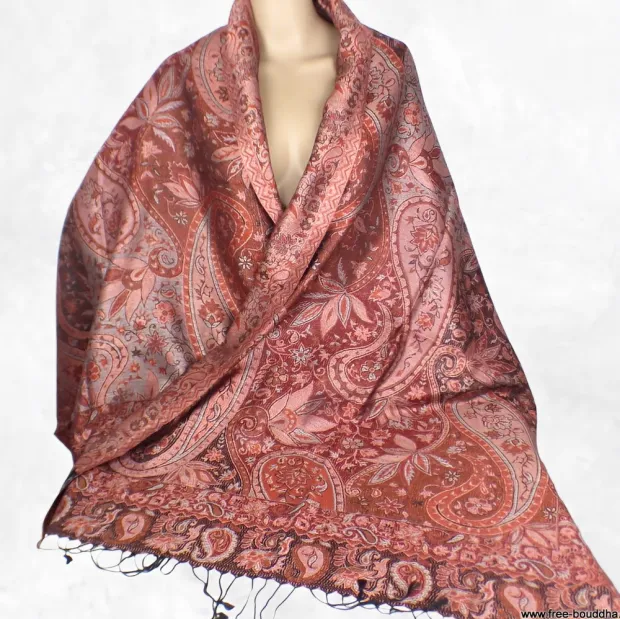 Pashmina en soie authentique rouge bordeau - Etoles en soie naturelle