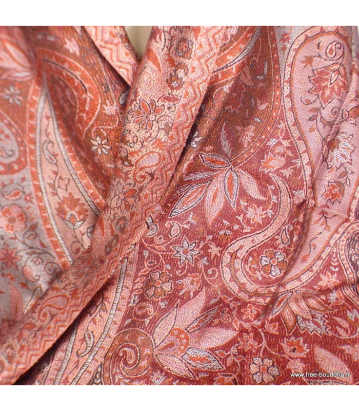 Pashmina en soie authentique rouge bordeaux – Étole éco‑responsable