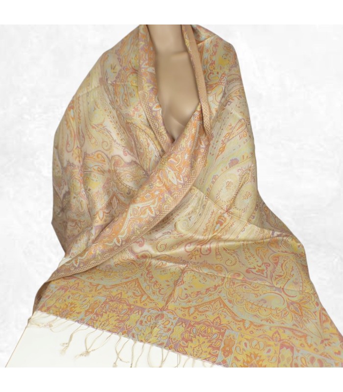 Pashmina en soie authentique jaune rouille – Tissu certifié non toxique