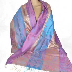 Pashmina en soie véritable multicolore mauve or - Etoles en soie naturelle