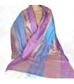 Pashmina en soie véritable mauve & or – Étole éco‑responsable