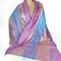 Pashmina en soie véritable multicolore mauve or - Etoles en soie naturelle