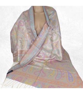 Pashmina en soie véritable argent multicolore – Étole éco‑responsable