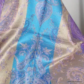 Pashmina en soie véritable bleu violet or - Etoles en soie naturelle