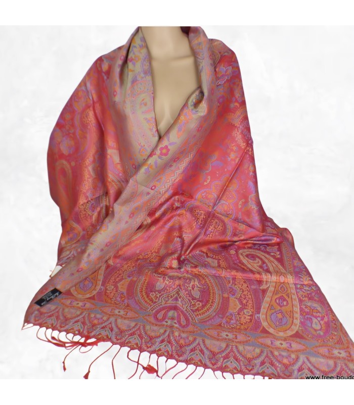 Pashmina en soie authentique rouge framboise – Étole éco-responsable