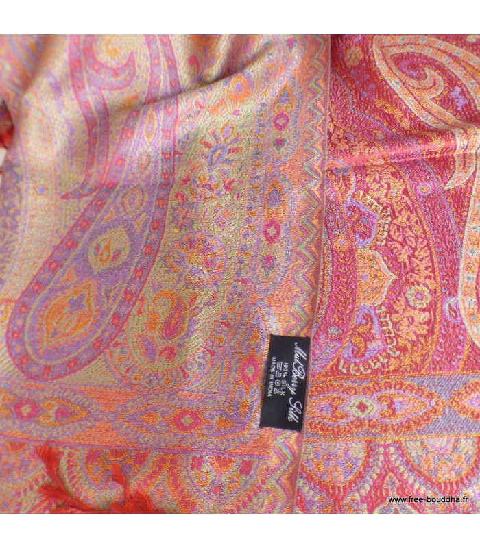 Pashmina en soie authentique rouge framboise – Étole éco-responsable
