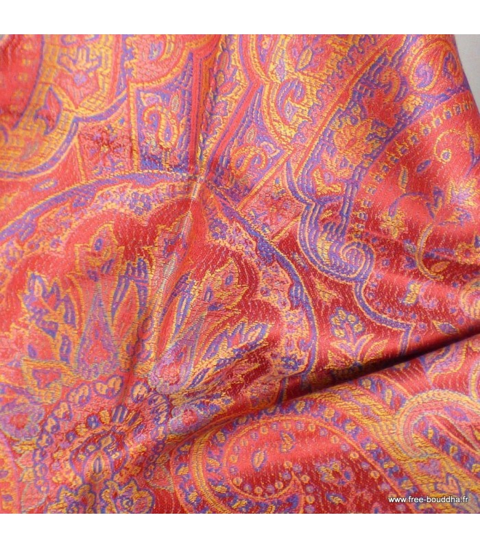 Pashmina en soie véritable rouge vermillon & bleu – Étole non toxique