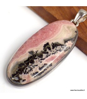Rhodochrosite sur Pyrite véritable – Pendentif allongé argent 925