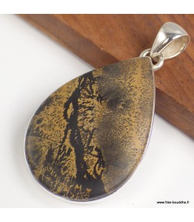 Pendentif Jaspe Pinceau authentique pierre naturelle argent 925