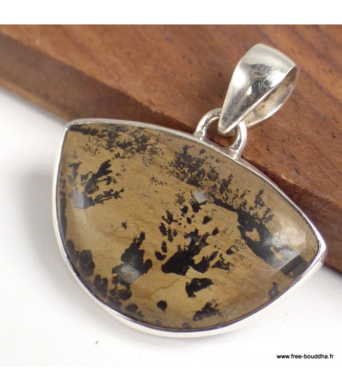 Pendentif Jaspe Pinceau argent 925, pierre rare énergétique