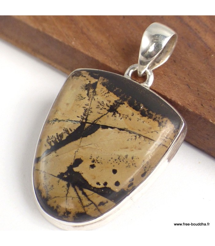 Pendentif Jaspe Pinceau semi-oval, argent 925 bijou spirituel