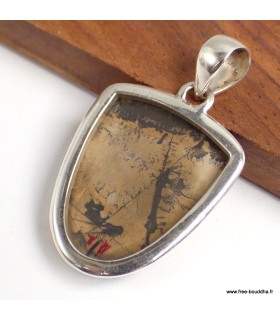 Pendentif Jaspe Pinceau semi-oval, argent 925 bijou spirituel