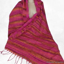 Grand châle laine de yack 100 x 200 cm fuschia marron - Châles en laine faits main